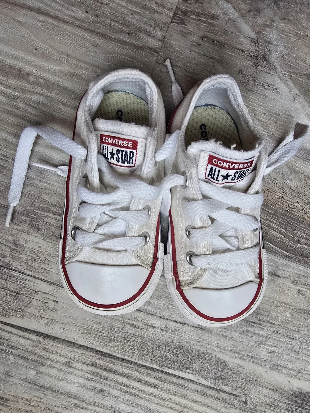 Converse Kids White Low Top Sneakers with Red & Navy Trim